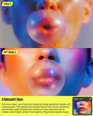 AI Bubblegum Style Comparison Slide — Goal: Create a square social media comparison slide showing two stacked AI image outputs of the same…