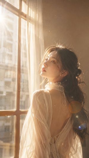 Golden Hour Window Portrait AI image template preview