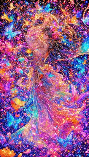 Neon Butterfly Fairy Fantasy — Create an ultra-detailed vertical fantasy anime illustration of {argument name="character name" defa…