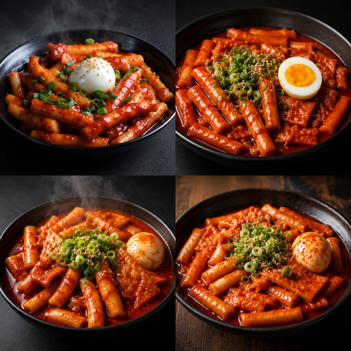 Four-Panel Tteokbokki Comparison