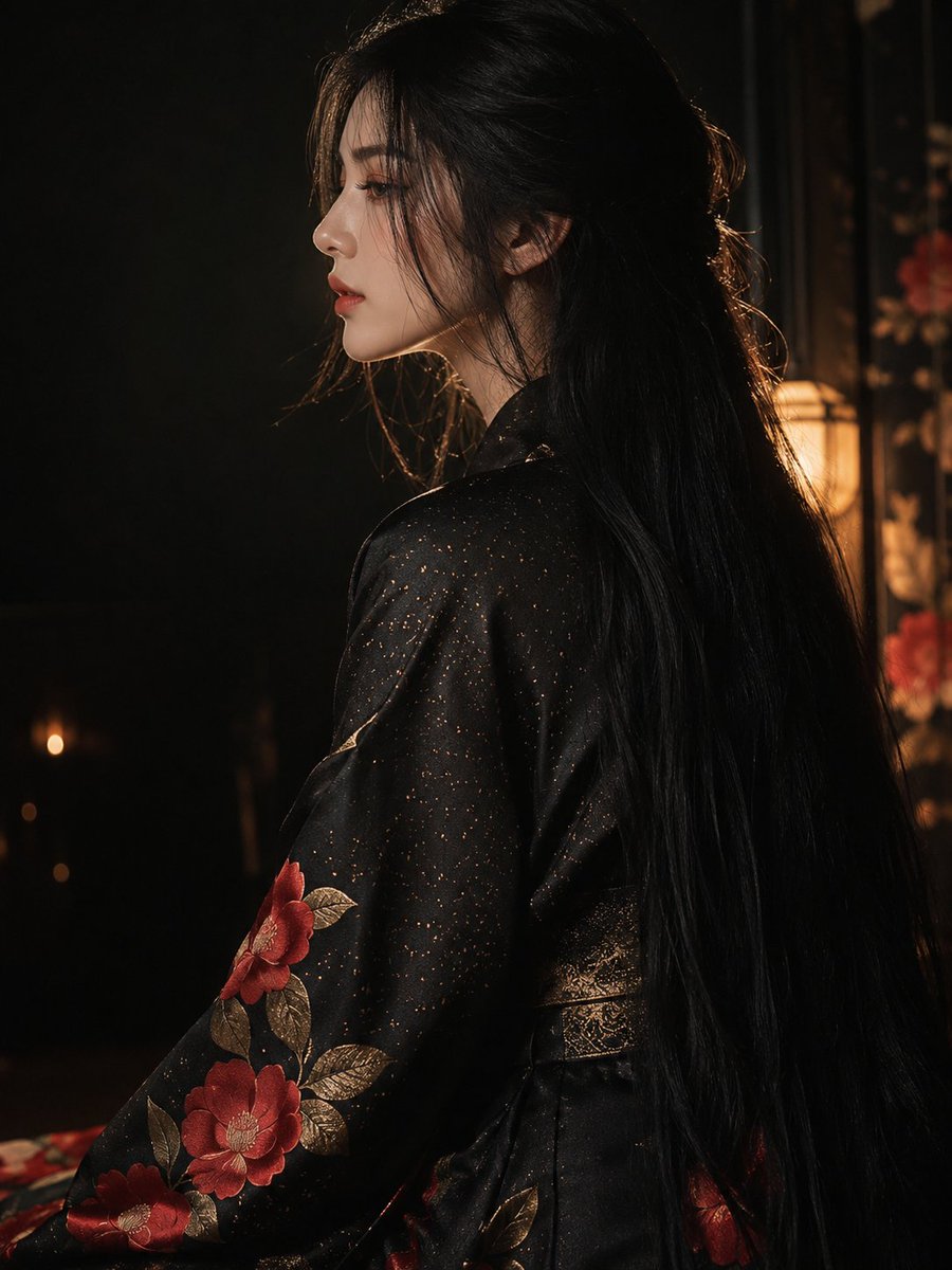 Dark Kimono Portrait with Hidden Face