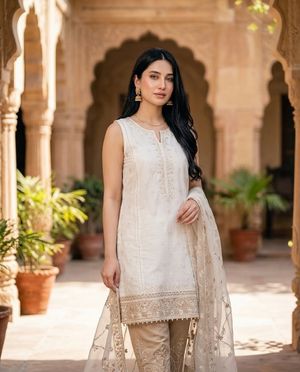 Pakistani Fashion Portrait in Mughal Courtyard AI image template preview