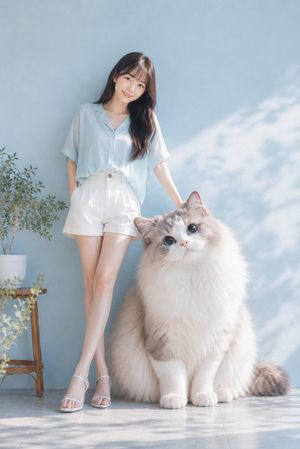 Relaxing Summer Afternoon with a Giant Cat AI image template preview