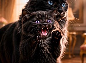 Protective Black Cat and Hissing Kitten AI image template preview
