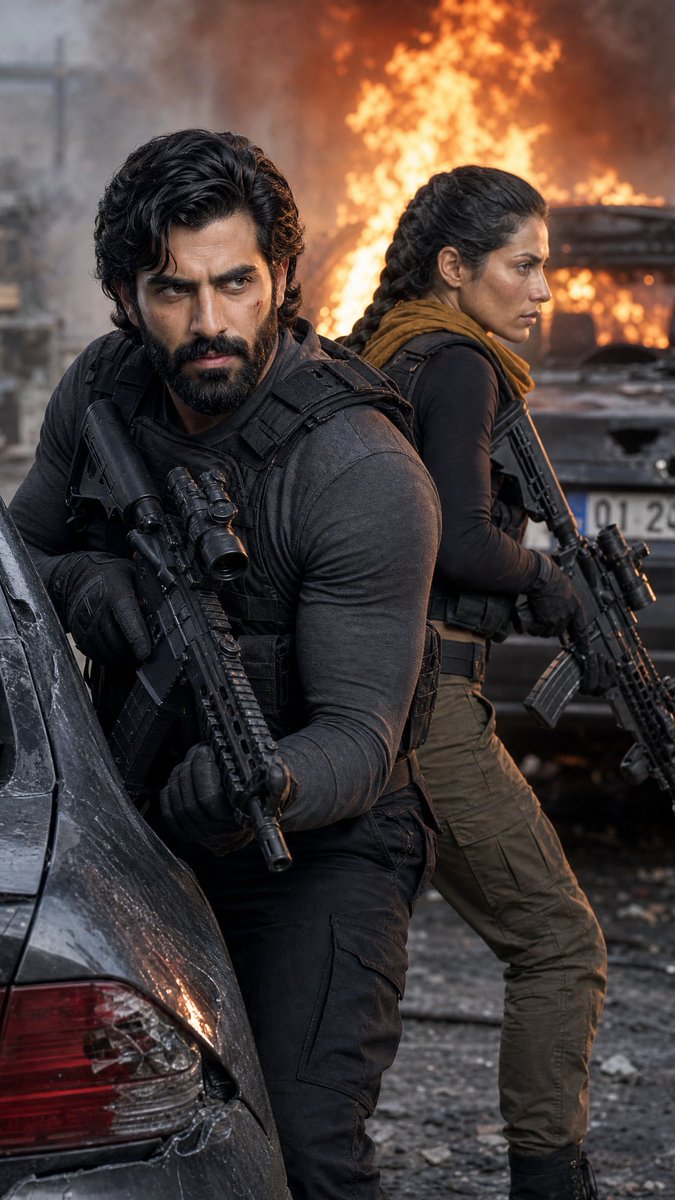 Tactical Duo in Burning War Zone