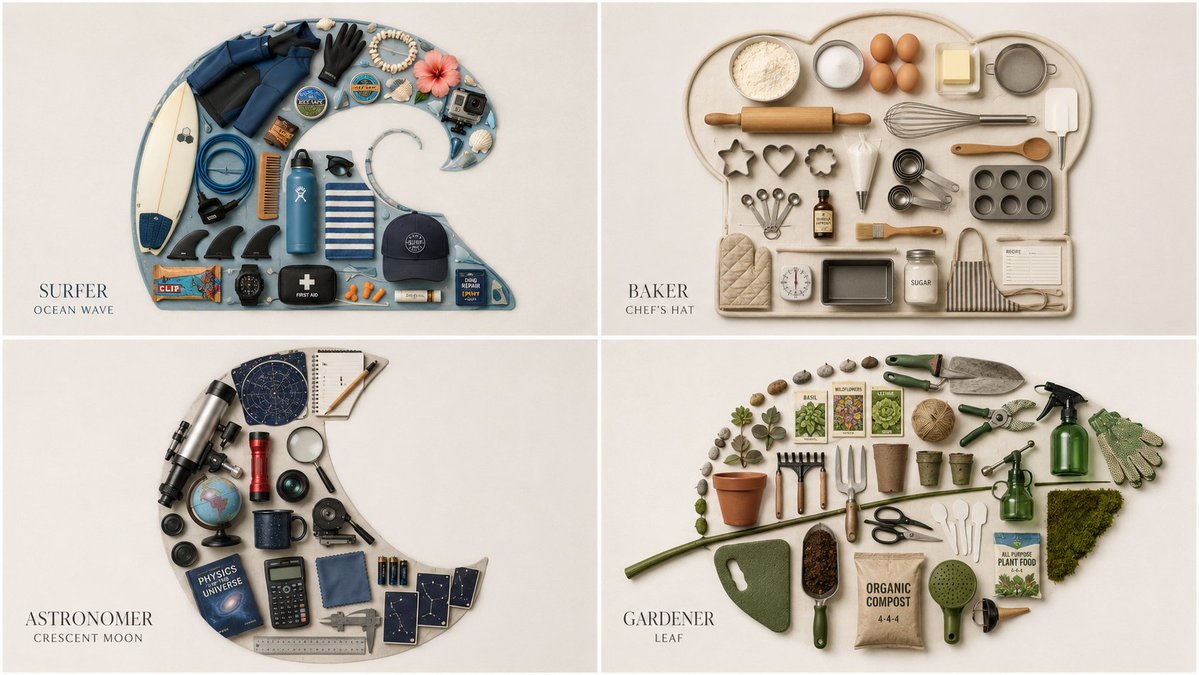 Sample output image for Themed Knolling Flat-Lay Grid