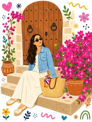 Folk Art Doodle Illustration Transformation — Tansform the entire image into a single flat, decorative {argument name="art style" default="folk-art illustration