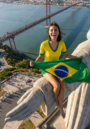 Brazilian Football Fan at Christ the Redeemer AI image template preview