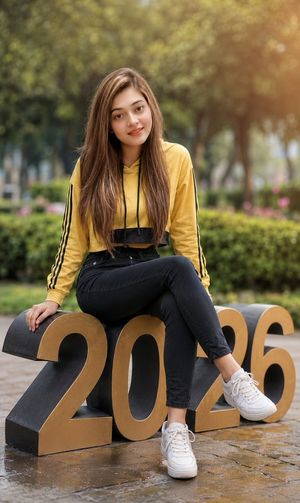 College Girl Sitting on 2026 Numbers AI template preview