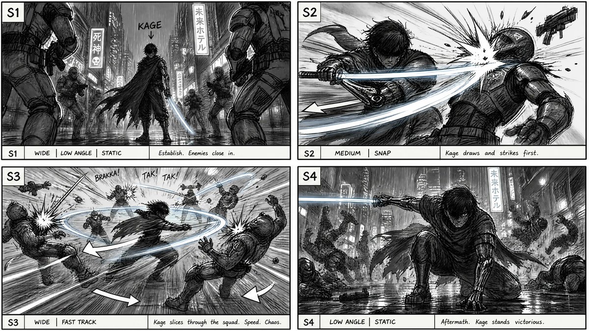 Cyberpunk Sword Fight Storyboard