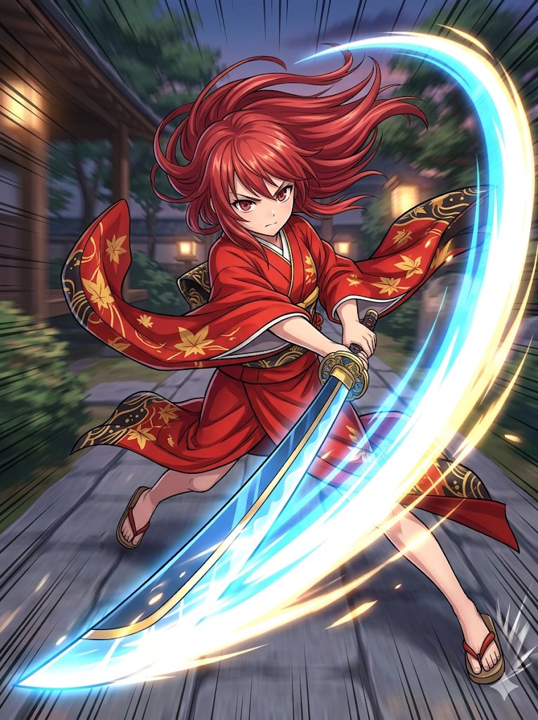 Sample output image for Anime Action Girl in Kimono