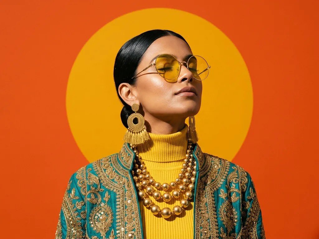 Photorealistic South Asian Woman in Retro Sun Setting