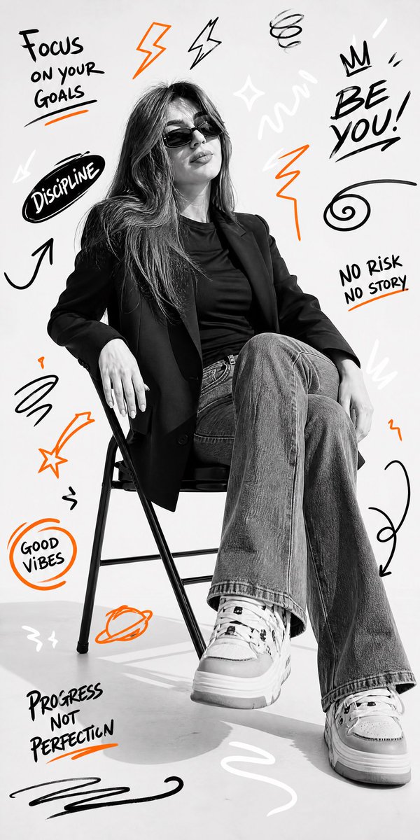 B&W Studio Portrait with Doodle Graffiti