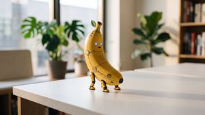 Cute Banana Robot on Table AI image template preview
