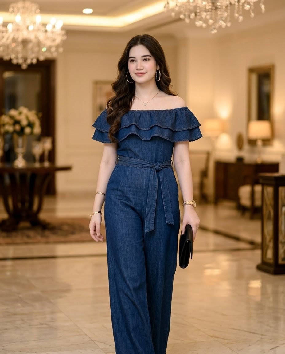 Elegant Denim Jumpsuit Hotel Portrait