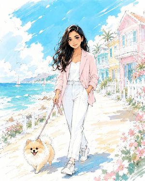 Anime Sketch Style Seaside Walk AI image template preview
