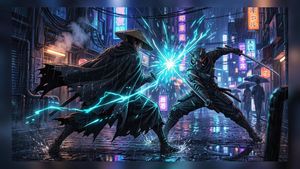 Cyberpunk Ronin Duel AI image template preview