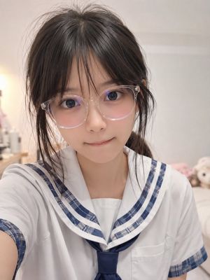 Realistic Censored Sailor Uniform Selfie AI image template preview