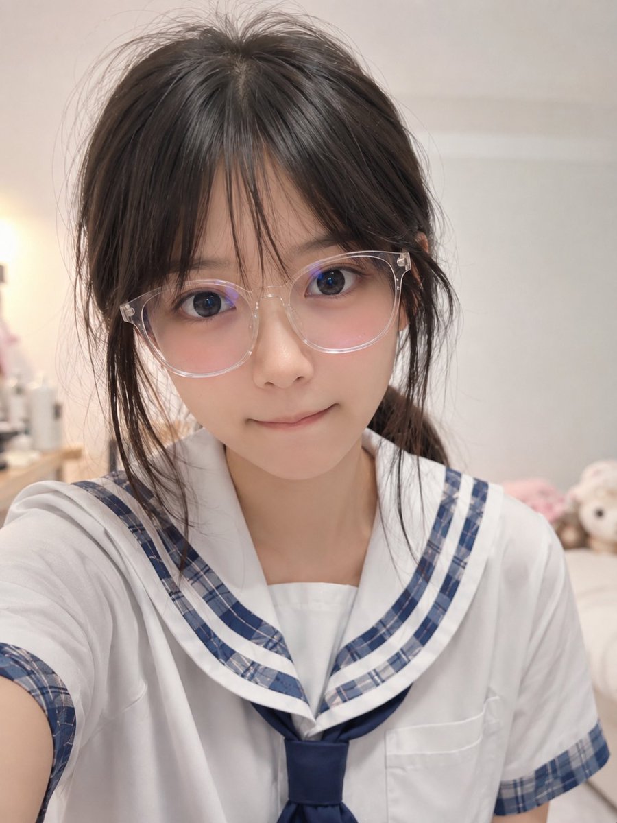 写实风格遮挡水手服自拍 / Realistic Censored Sailor Uniform Selfie，角色设计，人像、角色、竖版，案例输出图 1
