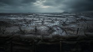 Stormy WWII Beach Defenses AI image template preview