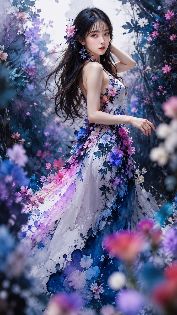蓝色花卉幻想肖像 / Blue Floral Fantasy Portrait，人像与摄影，人像、电影感、时尚，案例输出图 2
