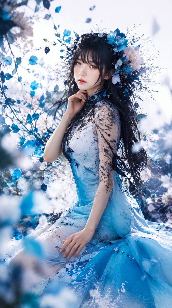 Blue Floral Fantasy Portrait