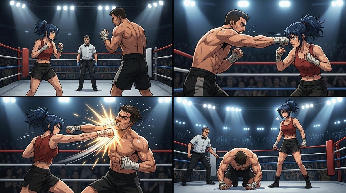 Four-Panel Anime Boxing Knockout