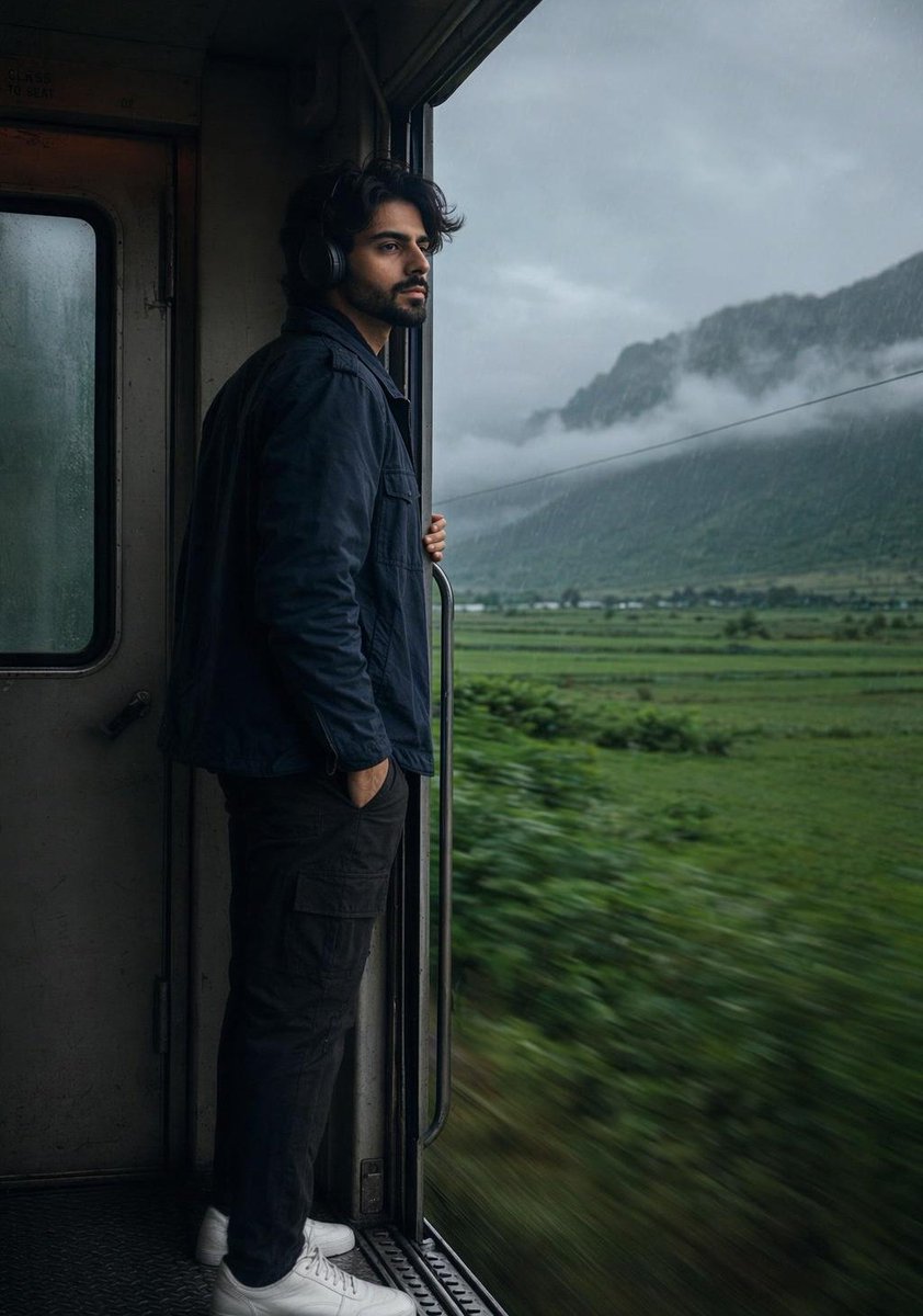Realistic Train Portrait with Rainy Atmosphere