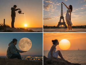Forced Perspective Celestial Photo — A forced-perspective photo where a person interacts with a giant {argument name="object" default="Celestial"}