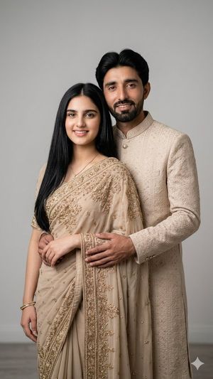 Realistic Beige Pakistani Couple Portrait AI image template preview