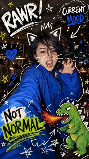 Nighttime Doodle Flash Selfie — Create a vertical smartphone flash selfie at night titled {argument name="concept title" default="Ni…