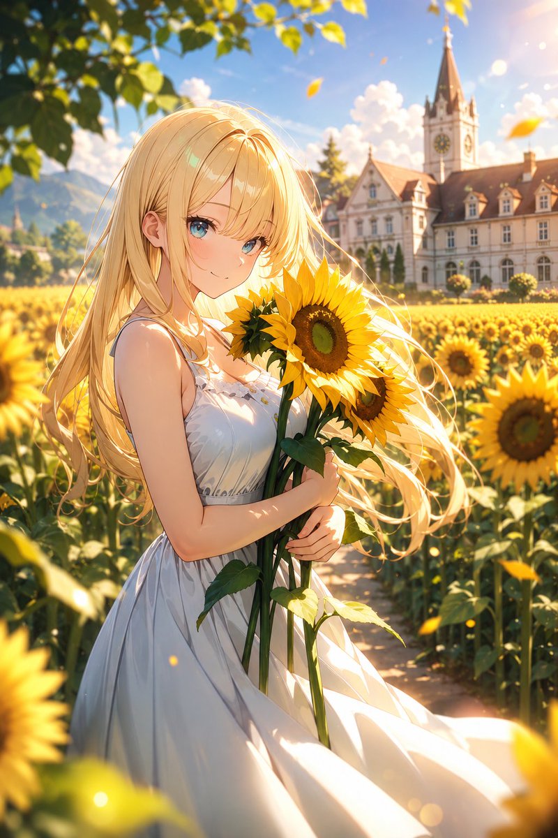 Anime Girl in Sunflower Field