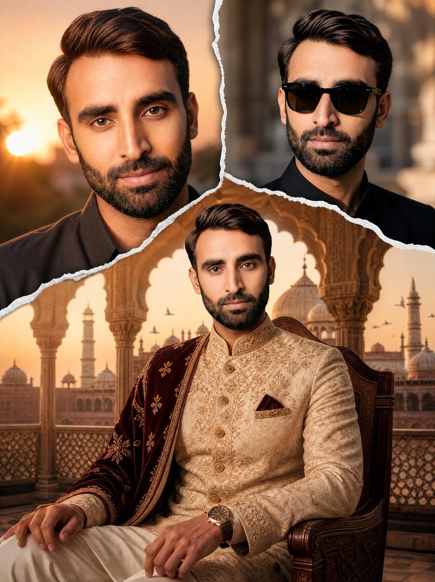 Royal Sherwani Portrait Collage Prompt