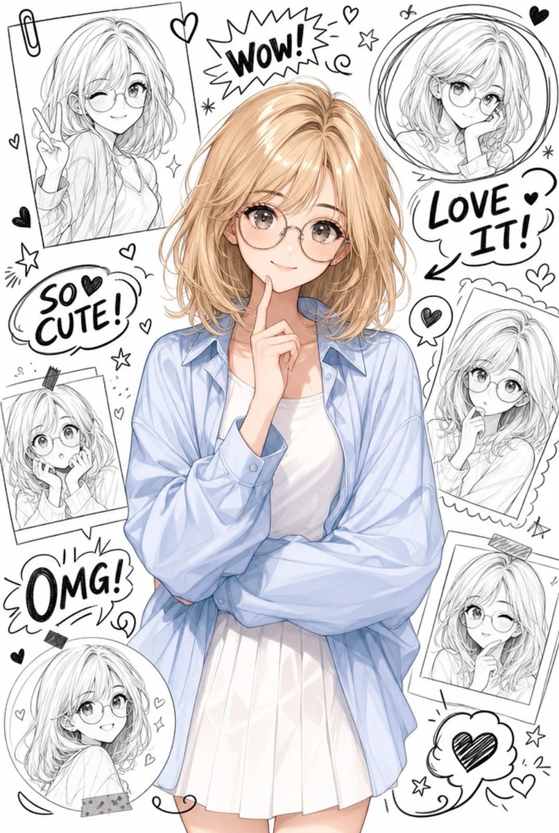 Anime Character with Doodle Collage
