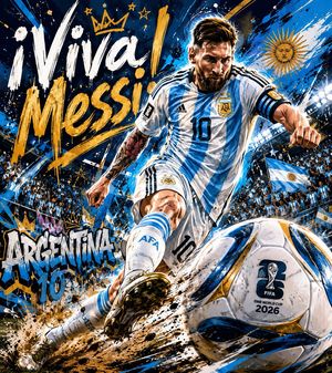 Lionel Messi Street Art Football Poster — A dynamic illustrated football poster in explosive street art style, featuring {argument name="player name" default="L