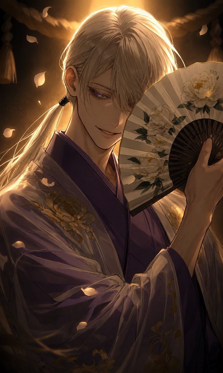 Golden Kimono Fan Portrait