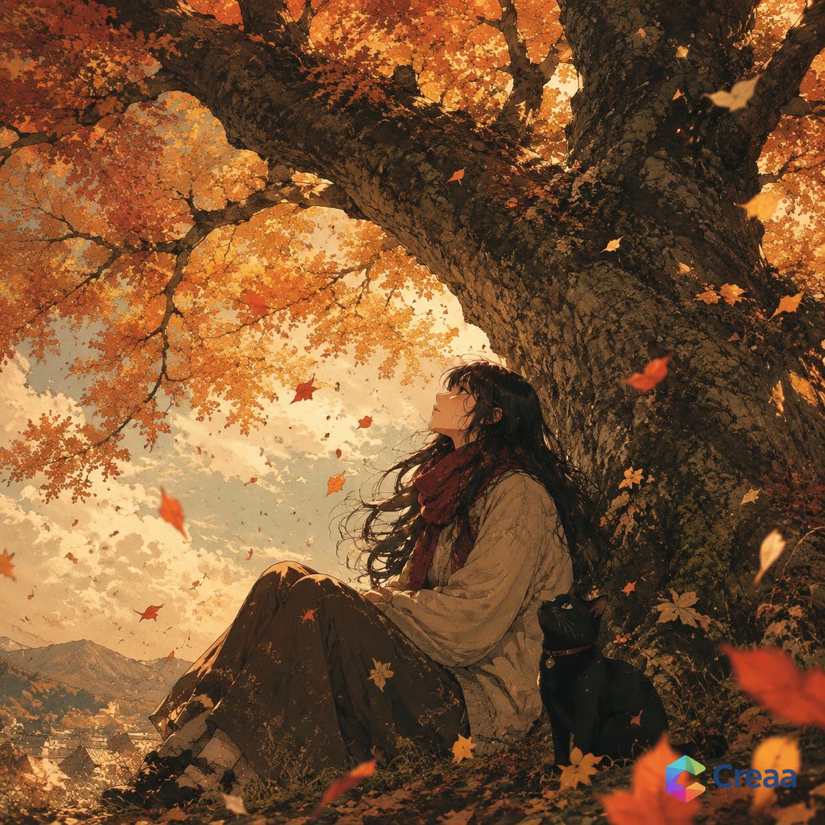 Cinematic Autumn Watercolor Illustration