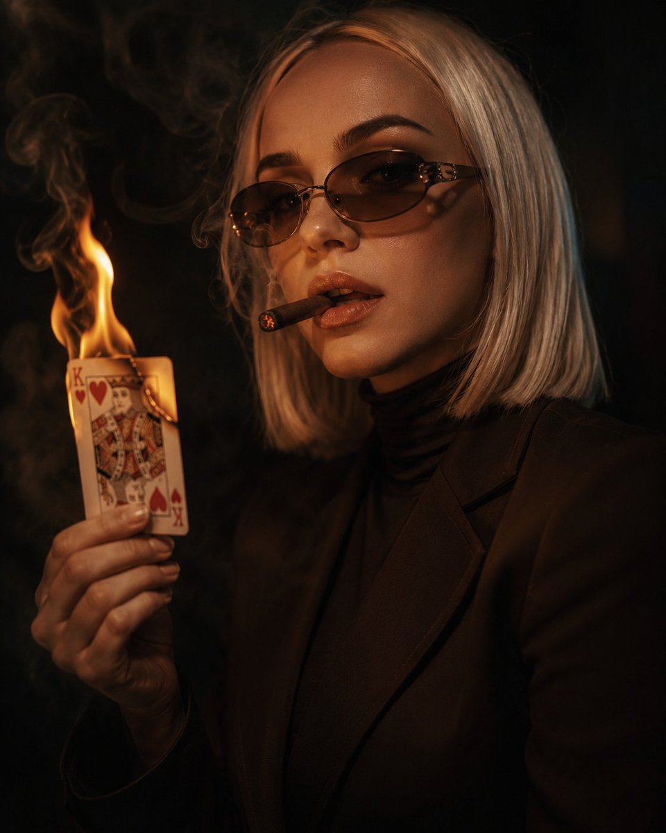 Cinematic Cigar and Burning Card Portrait
