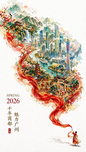 Double Exposure City Promo Poster — {argument name="event" default="Spring Festival 2026"} {argument name="city" default="Guangzhou"} city promo poster, vertica