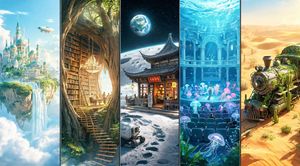 Fantasy Multi-panel World Scenes AI image template preview