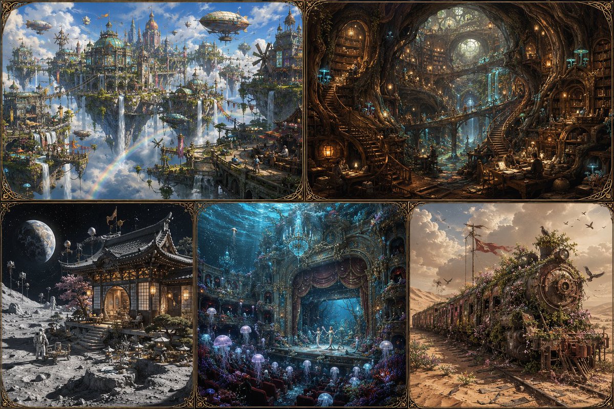 Fantasy Multi-panel World Scenes example 2
