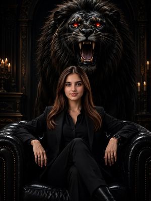 Gothic Lion Queen Portrait — Create an ultra-realistic cinematic portrait in a vertical 3:4 aspect ratio of {argument name="character name" default="a powerful 