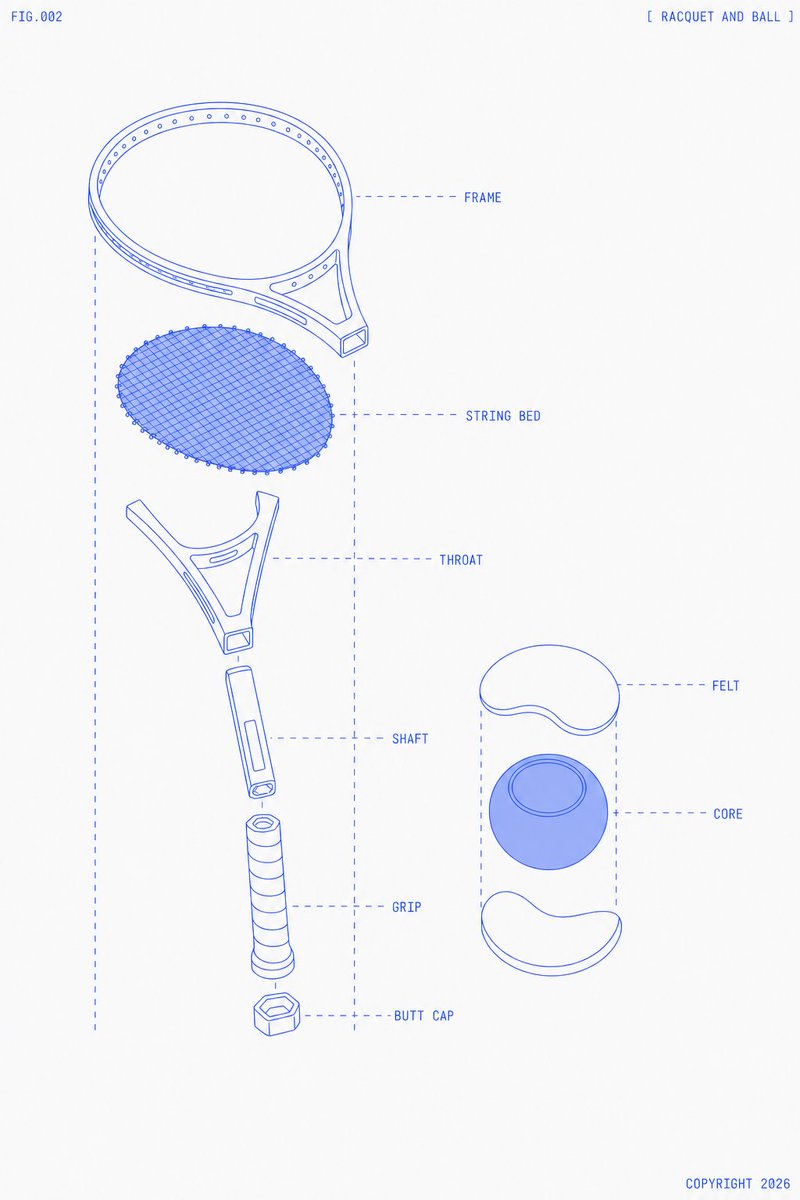 Exploded Tennis Racquet Blueprint