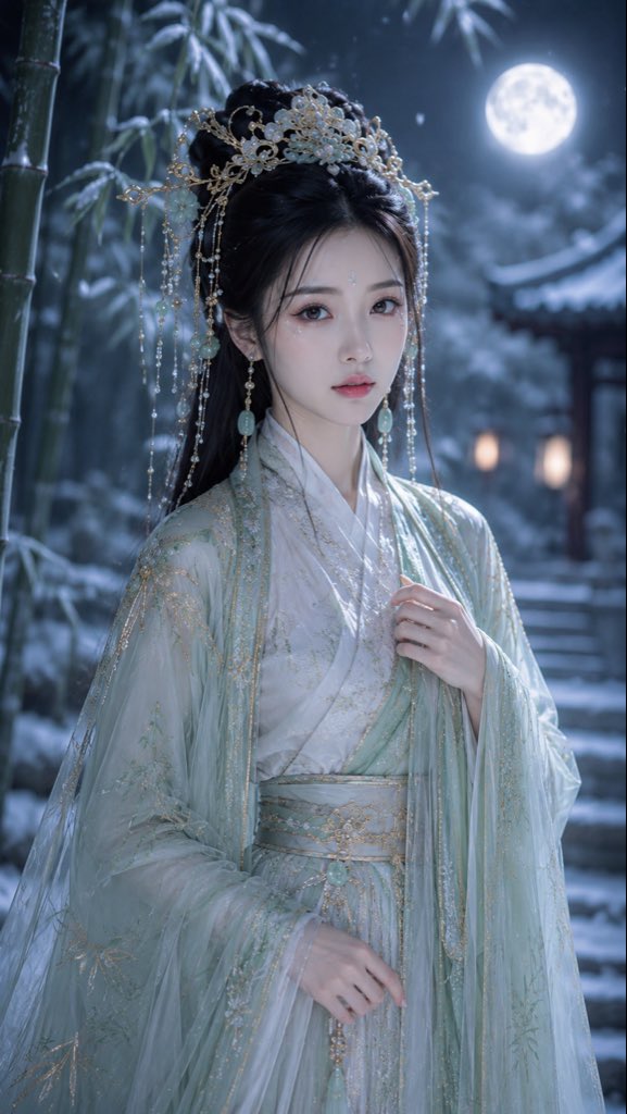 Moonlit Bamboo Forest Ancient Portrait