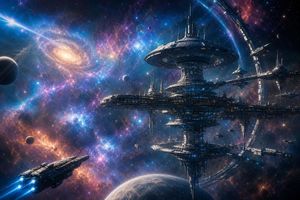 Grand Space Nebula Station AI image template preview