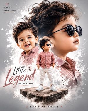 Double Exposure Movie Poster — A creative double exposure style movie poster featuring a {argument name="subject" default="2-year-old boy"}. The composition inc