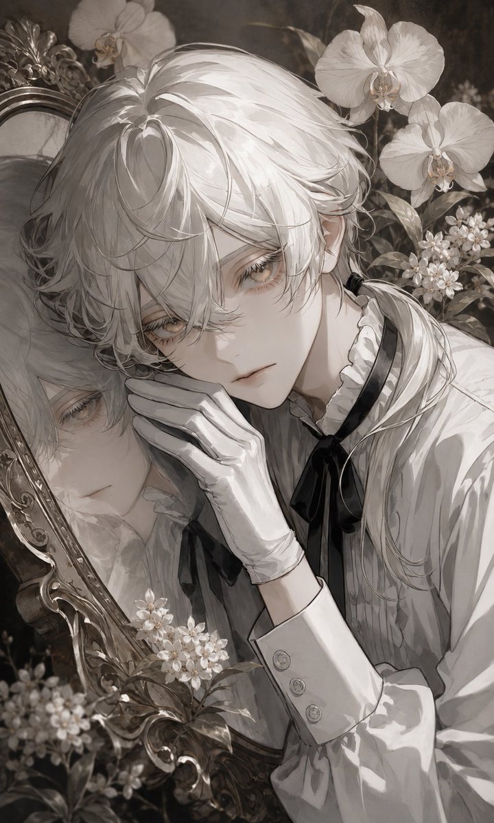 Sepia Anime Noble With Mirror