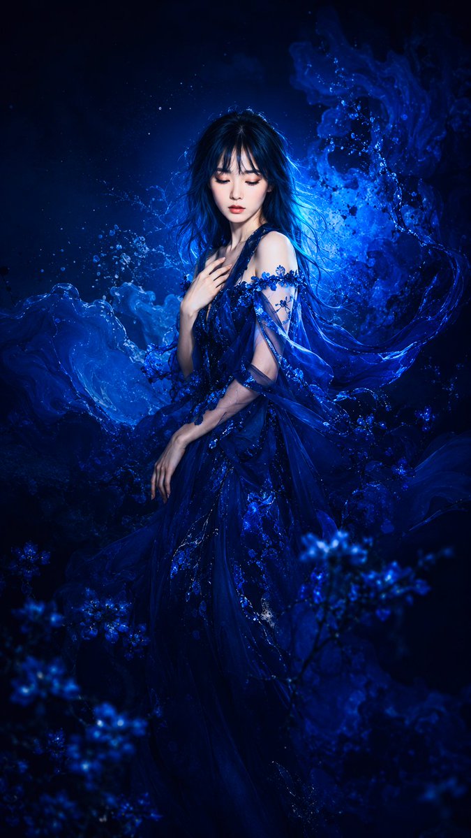 Ethereal Blue Fantasy Fashion Portrait