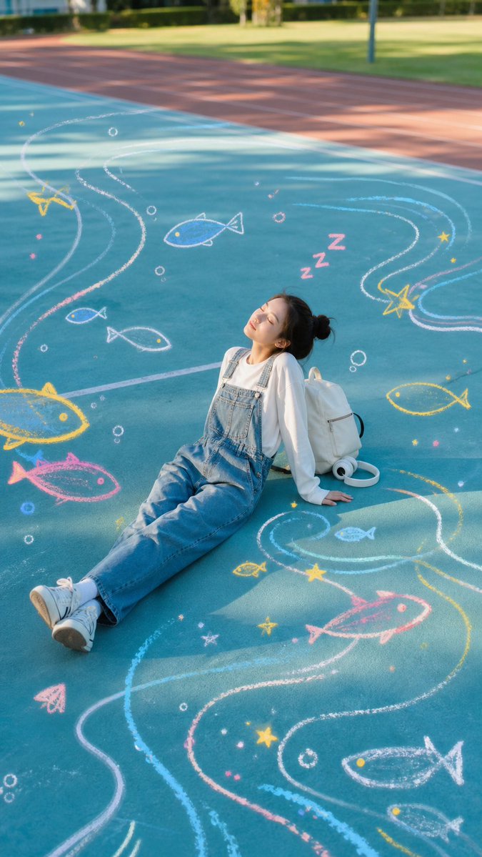 Sleeping Girl on Chalk Doodle Court