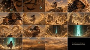 Zareya Desert Kingdom Storyboard — Goal: Create a cinematic 16-panel storyboard contact sheet for {argument name="story title" default=…